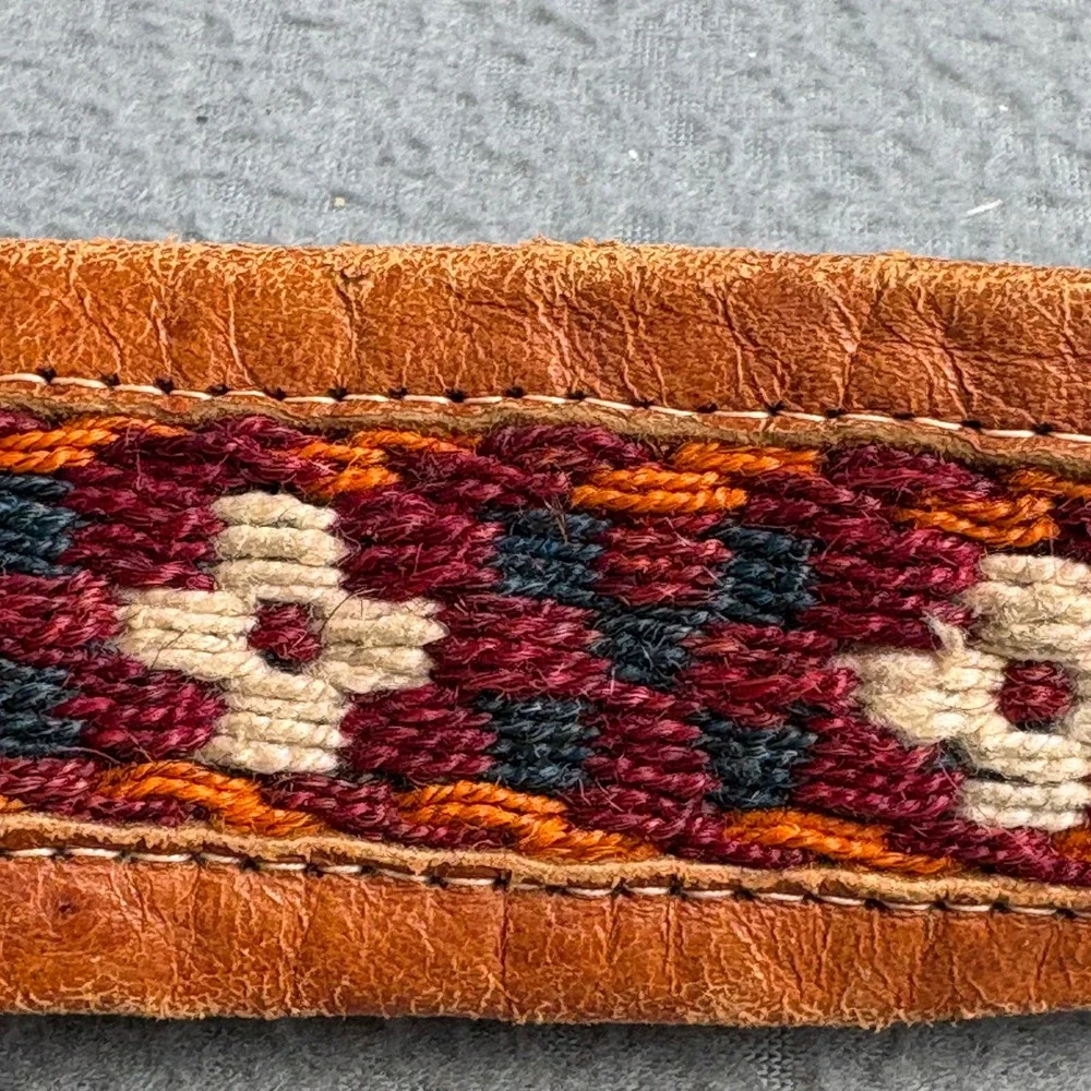 Vintage Southwestern Woven Textile Leather Belt Brown Boho Geometric 36 Inch